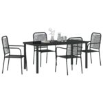 vidaXL 5-dielny záhradný jedálenský set čierny bavlnené lano a oceľ – Obrázok 3