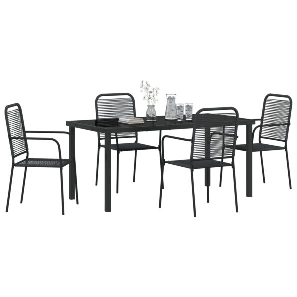 vidaXL 5-dielny záhradný jedálenský set čierny bavlnené lano a oceľ – Obrázok 3