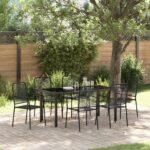 vidaXL 7-dielny záhradný jedálenský set čierny bavlnené lano a oceľ