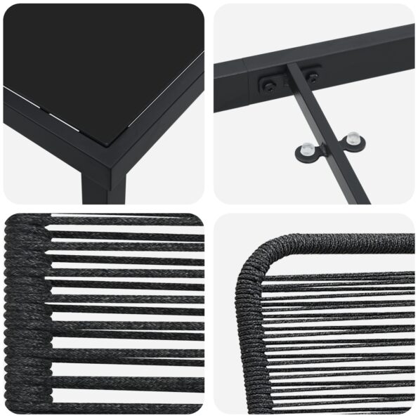 vidaXL 7-dielny záhradný jedálenský set čierny bavlnené lano a oceľ – Obrázok 9