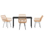 vidaXL 5-dielna jedálenská súprava hnedý poly ratan – Obrázok 7