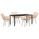 vidaXL 5-dielny set záhradného jedálenského nábytku hnedej farby z poly ratanu – Obrázok 2