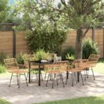 vidaXL 7-dielny záhradný jedálenský set z hnedého poly ratanu