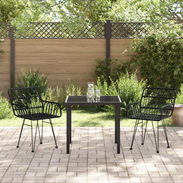 VidaXL 3-dielna záhradná jedálenská súprava čierny poly ratan – Obrázok 4