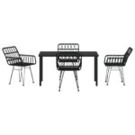 vidaXL 5-dielna záhradná jedálenská súprava čierna Poly Ratan – Obrázok 6