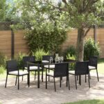 vidaXL 7-dielna záhradná jedálenská súprava Čierna poly ratan