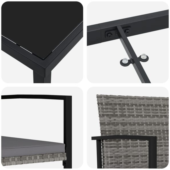 vidaXL 3-dielna záhradná jedálenská súprava šedá polyratan – Obrázok 9