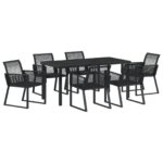 vidaXL 7-dielny záhradný jedálenský set, čierny polyratan – Obrázok 2