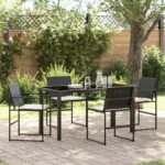 vidaXL 5-dielny záhradný jedálenský set s vankúšmi čierny poly ratan