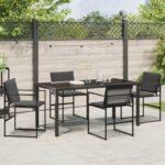 vidaXL 5-dielna záhradná jedálenská súprava s vankúšmi čierna textilén a oceľ – Obrázok 4