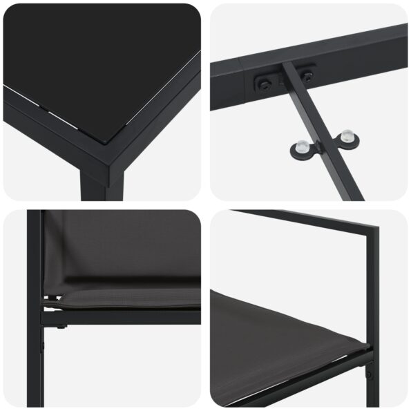 vidaXL 5-dielna záhradná jedálenská súprava s vankúšmi čierna textilén a oceľ – Obrázok 9