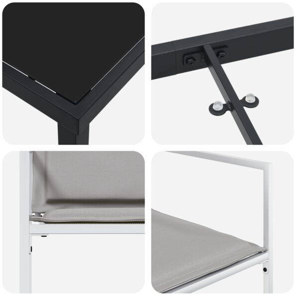 vidaXL 5-dielna záhradná jedálenská súprava s poduškami biela textilén a oceľ – Obrázok 9