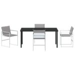 vidaXL 5-dielna záhradná jedálenská súprava s poduškami Biela Textilén a Oceľ – Obrázok 7