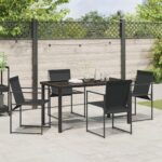 vidaXL 5-dielny záhradný jedálenský set čierny textilén a oceľ – Obrázok 4