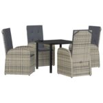 vidaXL 5-dielna záhradná jedálenská súprava s vankúšmi šedá polyratan – Obrázok 2
