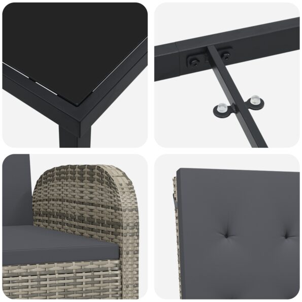vidaXL 5-dielna záhradná jedálenská súprava s vankúšmi šedá polyratan – Obrázok 9