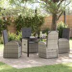 vidaXL 5-dielna záhradná jedáleň so vankúšmi, sivý poly ratan