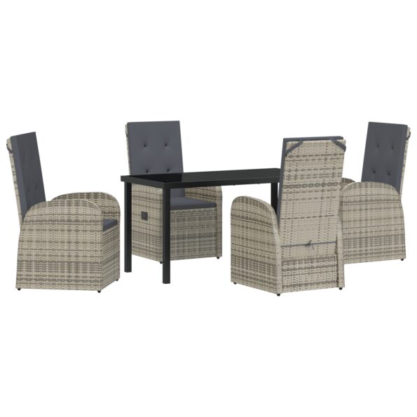 vidaXL 5-dielna záhradná jedáleň so vankúšmi, sivý poly ratan – Obrázok 2
