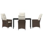 vidaXL 5-dielna záhradná jedálenská súprava s vankúšmi Hnedá polyratan – Obrázok 7