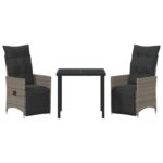 vidaXL 3-kusová záhradná jedálenská súprava s vankúšmi, šedý poly ratan – Obrázok 7
