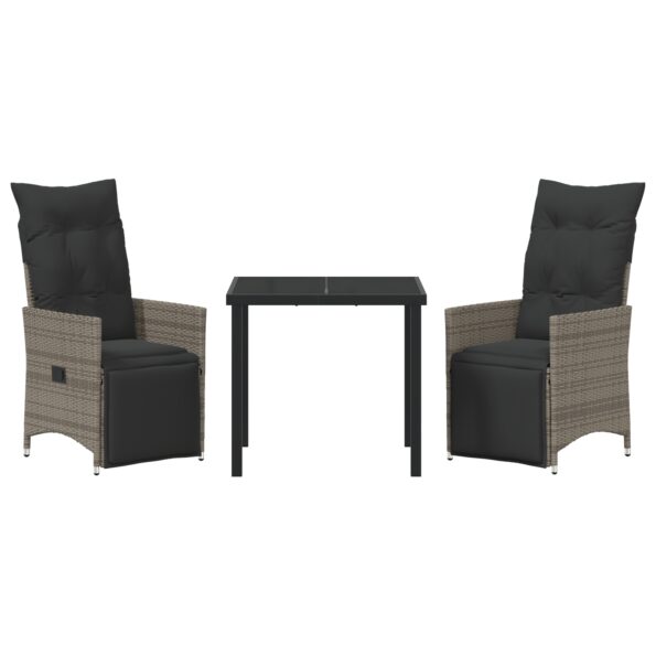 vidaXL 3-kusová záhradná jedálenská súprava s vankúšmi, šedý poly ratan – Obrázok 7