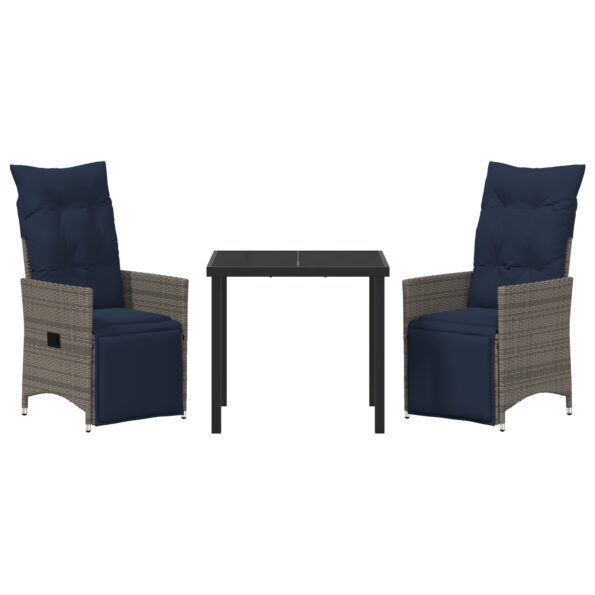 3379597_7.jpg vidaXL 3-dielny záhradný jedálenský set s vankúšmi šedý poly ratan, vidaXL záhradný stôl čierny 80x80x73 cm so sklenenou doskou – Obrázok 7