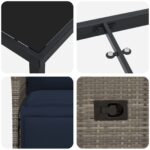 vidaXL 3-dielny záhradný jedálenský set s vankúšmi šedý poly ratan, vidaXL záhradný stôl čierny 80x80x73 cm so sklenenou doskou – Obrázok 9