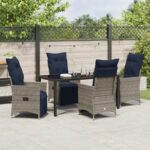 Záhradný jedálenský set vidaXL v 5 kusoch s vankúšmi Grey Poly Rattan, Záhradný stôl vidaXL Čierny 160x80x73 cm Tvrdené sklo – Obrázok 4