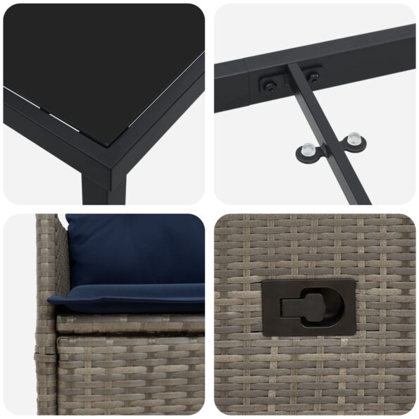 Záhradný jedálenský set vidaXL v 5 kusoch s vankúšmi Grey Poly Rattan, Záhradný stôl vidaXL Čierny 160x80x73 cm Tvrdené sklo – Obrázok 9