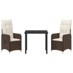 vidaXL Sada 3-dielneho záhradného jedálenského setu s vankúšmi hnedá poly ratan – Obrázok 7