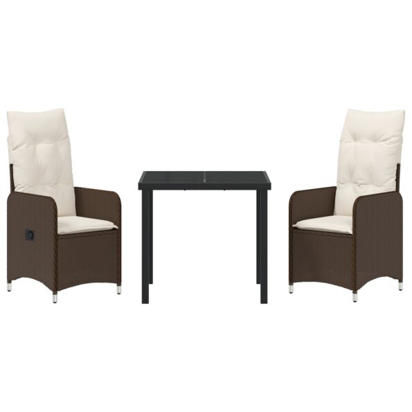 vidaXL Sada 3-dielneho záhradného jedálenského setu s vankúšmi hnedá poly ratan – Obrázok 7