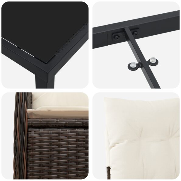 vidaXL 5-dielna súprava záhradného jedálenského nábytku s vankúšmi hnedého poly ratanu – Obrázok 9