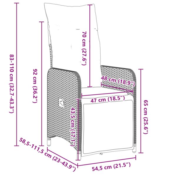 vidaXL 3-dielna záhradná jedálenská súprava s vankúšmi čierneho poly ratanu – Obrázok 10