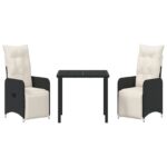 vidaXL 3-dielna záhradná jedálenská súprava s vankúšmi čierneho poly ratanu – Obrázok 7