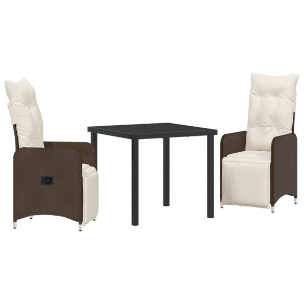 vidaXL 3-dielna záhradná jedálenská súprava s vankúšmi hnedá poly ratan – Obrázok 2