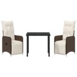 vidaXL 3-dielna záhradná jedálenská súprava s vankúšmi hnedá poly ratan – Obrázok 7