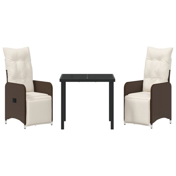 vidaXL 3-dielna záhradná jedálenská súprava s vankúšmi hnedá poly ratan – Obrázok 7