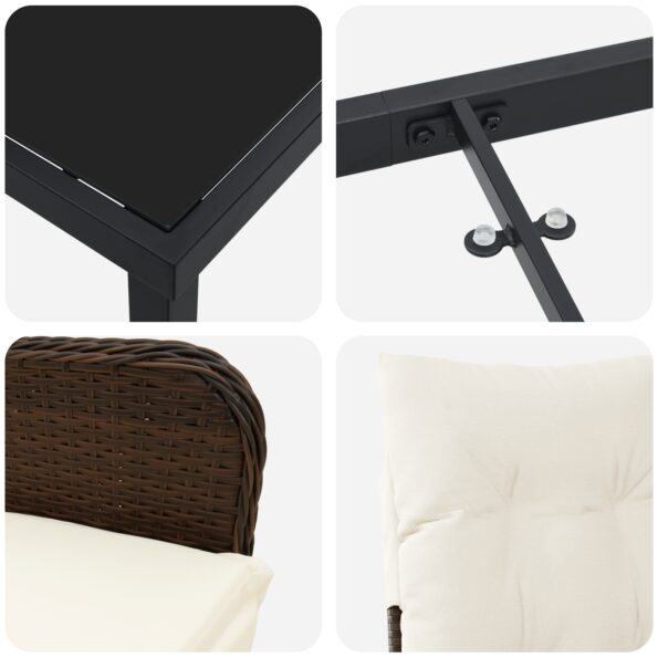 vidaXL 3-dielna záhradná jedálenská súprava s vankúšmi hnedá poly ratan – Obrázok 9