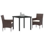 vidaXL 3 dielna sada záhradného jedálenského nábytku Hnedá Poly Ratan – Obrázok 3