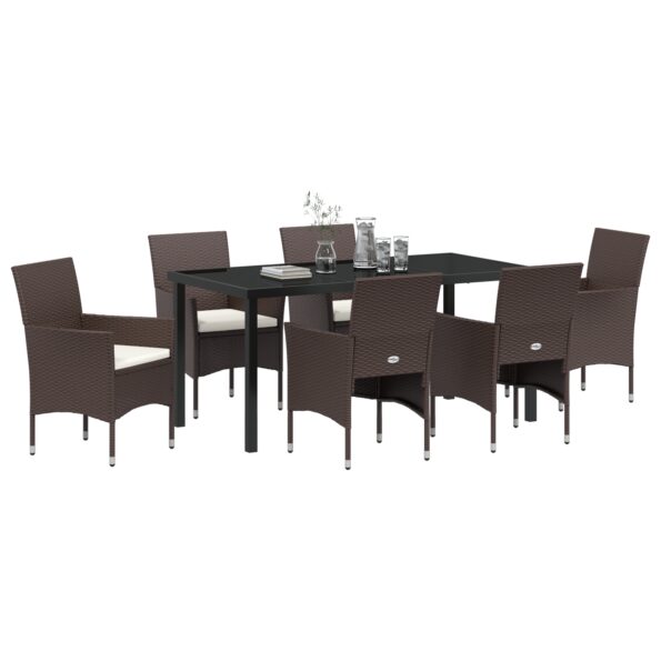 vidaXL 7-dielna záhradná jedálenská súprava hnedá PE ratan – Obrázok 3
