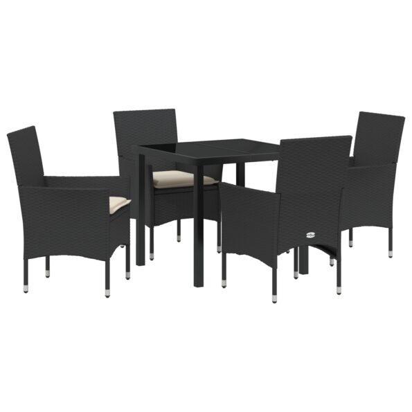 3379766_2.jpg vidaXL 5-dielny záhradný jedálenský set s vankúšmi, čierny poly ratan, vidaXL záhradný stôl čierny, 80x80x73 cm, tvrdené sklo – Obrázok 2