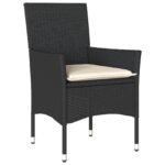 vidaXL 5-dielny záhradný jedálenský set s vankúšmi, čierny poly ratan, vidaXL záhradný stôl čierny, 80x80x73 cm, tvrdené sklo – Obrázok 6