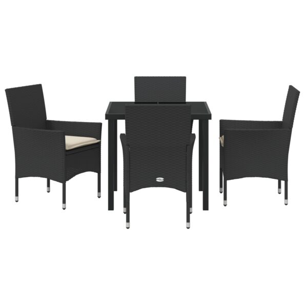 3379766_7.jpg vidaXL 5-dielny záhradný jedálenský set s vankúšmi, čierny poly ratan, vidaXL záhradný stôl čierny, 80x80x73 cm, tvrdené sklo – Obrázok 7