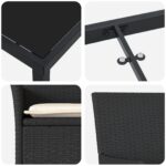 vidaXL 5-dielny záhradný jedálenský set s vankúšmi, čierny poly ratan, vidaXL záhradný stôl čierny, 80x80x73 cm, tvrdené sklo – Obrázok 9