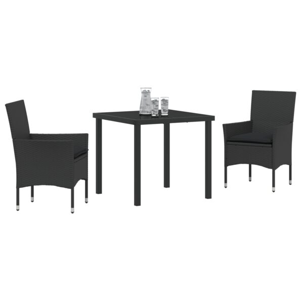 3379772_3.jpg vidaXL 3-dielna záhradná jedálenská súprava s vankúšmi Čierny poly ratan, vidaXL záhradný stôl Čierny 80x80x73 cm Tempered Glass – Obrázok 3