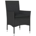 vidaXL 3-dielna záhradná jedálenská súprava s vankúšmi Čierny poly ratan, vidaXL záhradný stôl Čierny 80x80x73 cm Tempered Glass – Obrázok 6