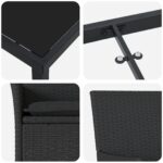 vidaXL 3-dielna záhradná jedálenská súprava s vankúšmi Čierny poly ratan, vidaXL záhradný stôl Čierny 80x80x73 cm Tempered Glass – Obrázok 9