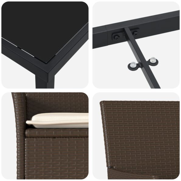 vidaXL 7-dielny záhradný jedálenský set s vankúšmi hnedý polyratan, vidaXL záhradný stôl čierny 160x80x73 cm so sklom – Obrázok 9