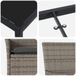 vidaXL 5-dielny záhradný jedálenský set s vankúšmi Sivý polyratan, vidaXL Záhradný stôl Čierny 140x80x73 cm s temperovaným sklom – Obrázok 9