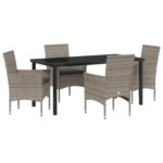 vidaXL 5-dielny záhradný jedálenský set s vankúšmi sivý poly ratan, vidaXL Záhradný stôl čierny 160x80x73 cm tvrdené sklo – Obrázok 2